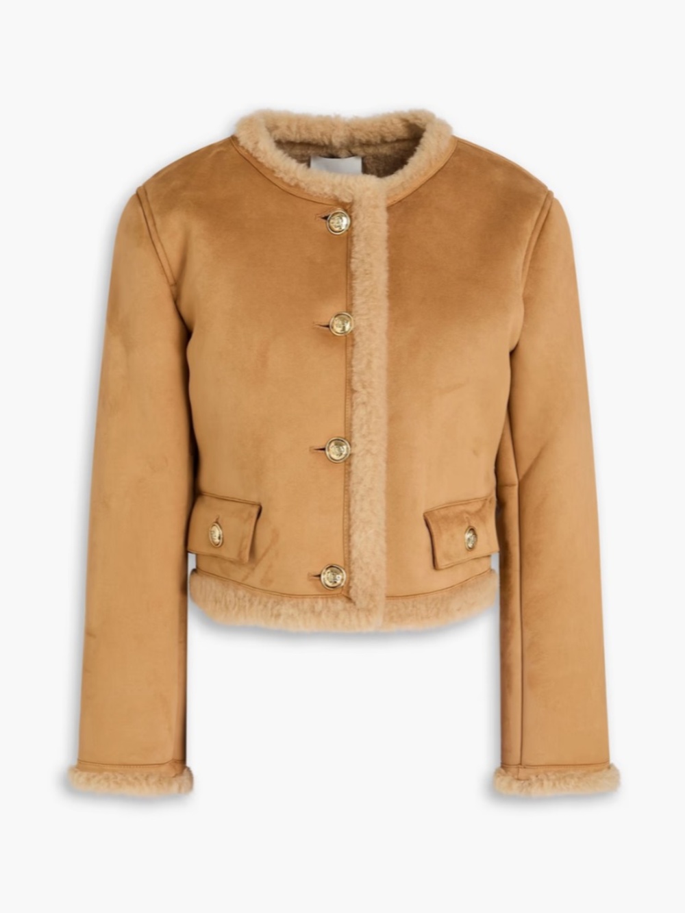 Sandro Suede Cropped Jacket with Shearling Trim - Camel Brown